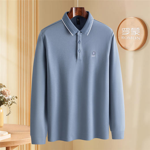 罗蒙秋冬男士加绒长袖Polo衫含羊毛蚕丝双面磨毛休闲百搭polo衫长袖t恤男 商品图1