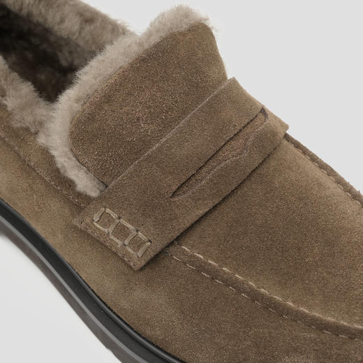 ROMI STUDIO“复古英伦”牛皮反绒加绒驼棕色一脚蹬乐福鞋 23AWS153 商品图3