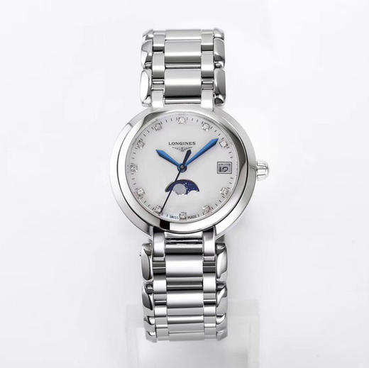 LONGINES浪琴 心月系列 石英机芯 月相镶钻 女表 瑞表 30.5mm 贝母色表盘 精钢表壳 精钢表带（XL） 商品图0