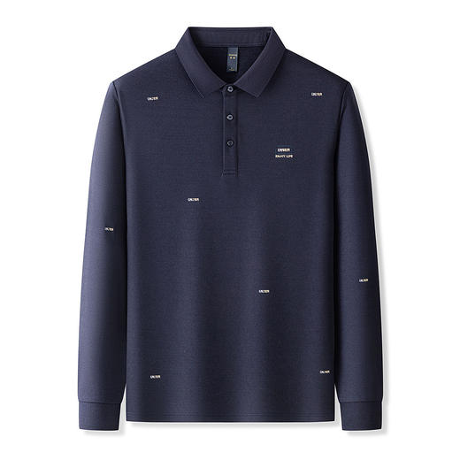 罗蒙男士秋冬保暖长袖Polo衫绣花商务含羊毛蚕丝双面磨毛polo衫男长袖t恤男 商品图3