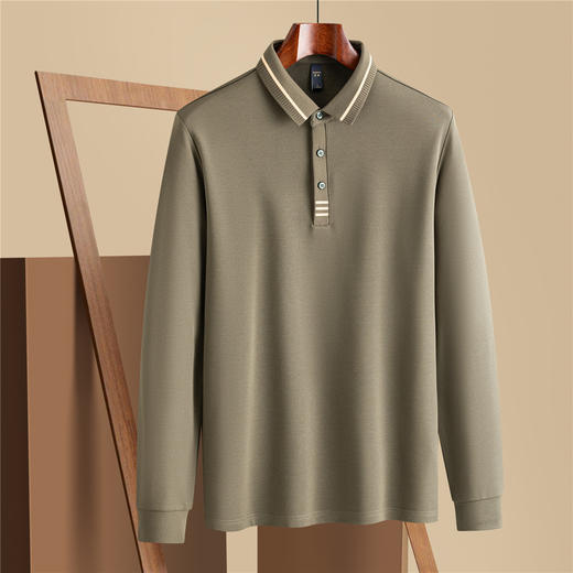 罗蒙男士秋冬Polo衫加绒保暖含羊毛蚕丝双面磨毛撞色领商务长袖polo衫男t恤 商品图2