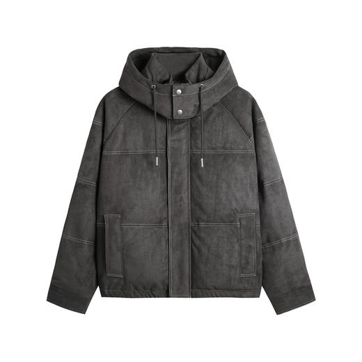 HIM漢崇  细腻仿麂皮绒羽绒服撞色缉明线【可拆连帽】外套2025冬季 商品图4