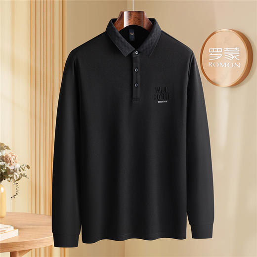 罗蒙男士Polo衫秋冬保暖含羊毛蚕丝双面磨毛时尚凹凸工艺polo衫男长袖t恤男 商品图2