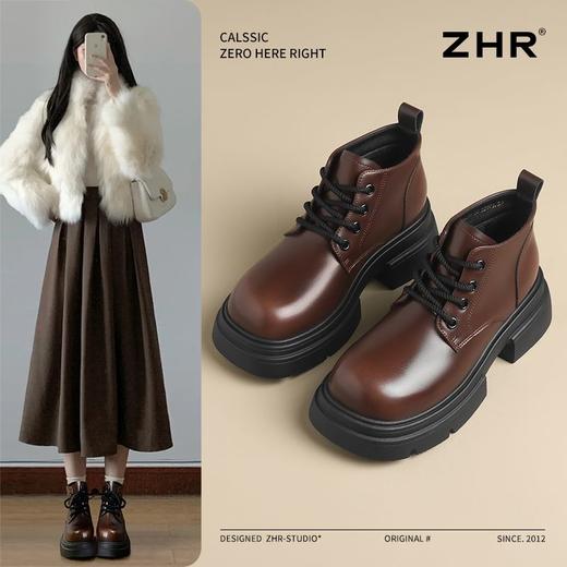 ZHR则则时尚百搭马丁靴2024新款英伦复古皮靴法式小短靴加绒女靴 商品图1