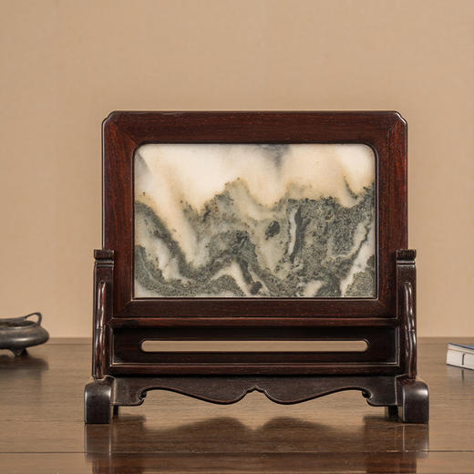 二十世纪 紫檀镶云石插屏 商品图0