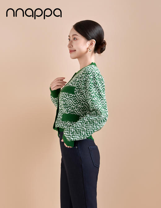 波浪边圆领单排扣毛线针织花撞色短款开衫7215 商品图1