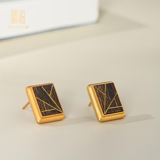 天然芽庄白奇楠|错金耳钉 沉水级|耳畔·奢华风情|SP10311 商品图0