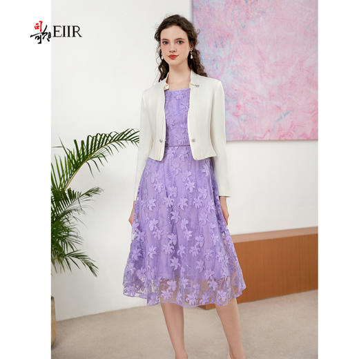 司歌刺绣长袖重工连衣裙紫色A901068X 商品图1