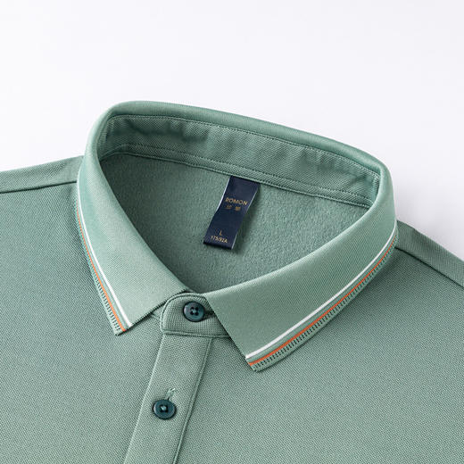 罗蒙秋冬保暖男士Polo衫含羊毛蚕丝双面磨毛撞色领休闲商务长袖polo衫 商品图7