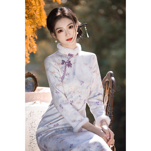 新中式改良冬款加绒加厚保暖旗袍年轻麂皮绒GR3089 商品图1