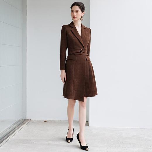 IWY/可可棕色西装连衣裙女春秋新款正式场合职业裙绑带显瘦长裙24Q665-K 商品图1