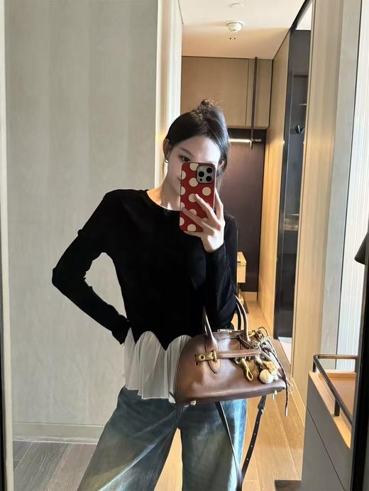 优雅气质丝绒拼接荷叶花边精致美丽衫 商品图5