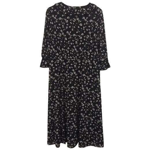 VIVIAN LIU TD2437401夏女装新款花边V领印花长袖长款连衣裙 商品图1