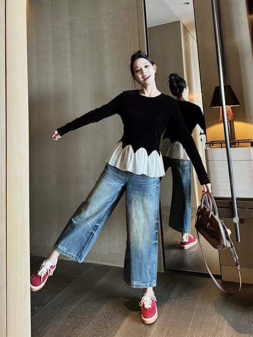 优雅气质丝绒拼接荷叶花边精致美丽衫 商品图7