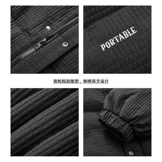 gxgjeans男装冬季热卖90白鸭绒黑色短款立领华夫格羽绒服男 商品图3
