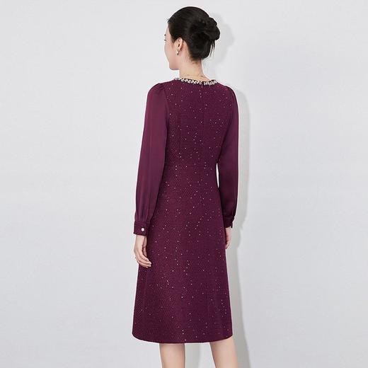 【高货wl】全新升级【铂金会员321/天猫429/差价108】(40646) 洛诗琳秋冬时尚气质长袖点钻圆领镶钻收腰拼接袖连衣裙 商品图4