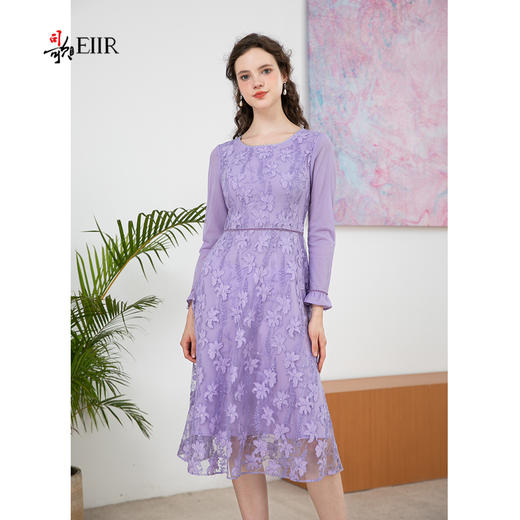 司歌刺绣长袖重工连衣裙紫色A901068X 商品图4