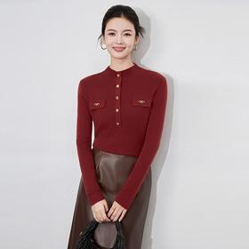 【高货wl】全新升级【铂金会员183/天猫249/差价66】(40847) 洛诗琳秋冬新款高级感精致气质立领玫瑰金扣小香风针织衫