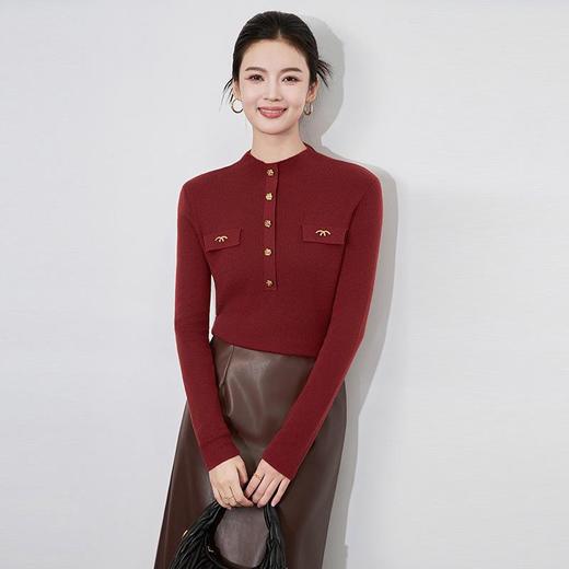 【高货wl】全新升级【铂金会员183/天猫249/差价66】(40847) 洛诗琳秋冬新款高级感精致气质立领玫瑰金扣小香风针织衫 商品图0