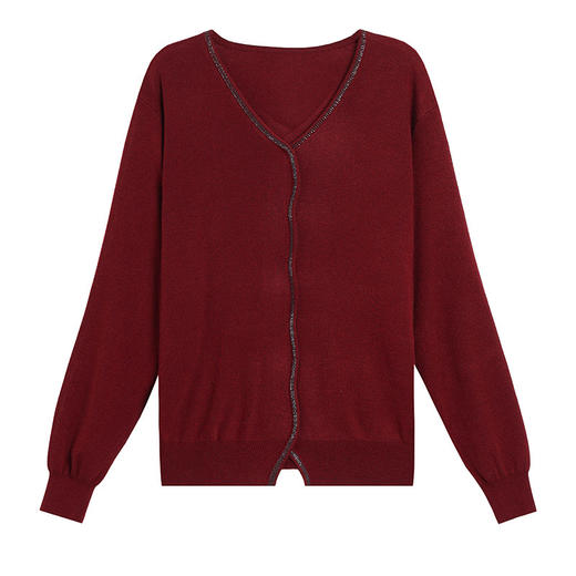 CC-17-6777     v领针织打底衫女内搭秋冬2024新款短款毛衣时尚洋气针织上衣 商品图4