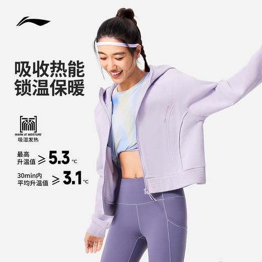李宁健身系列女子加绒保暖宽松开衫连帽卫衣AWDU562 商品图1