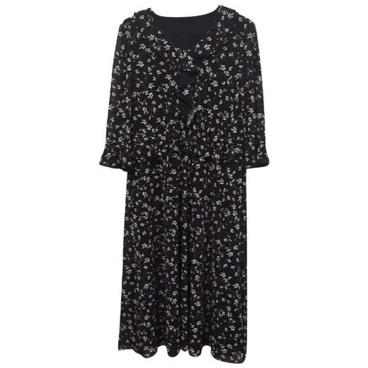 VIVIAN LIU TD2437401夏女装新款花边V领印花长袖长款连衣裙 商品图4