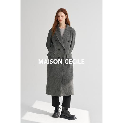 MAISON CECILE枪驳领人字纹羊毛西装款双排扣大衣 商品图1