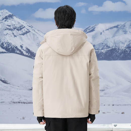 gxgjeans男装冬季保暖杏色工装短款连帽羽绒服男J24DY24011 商品图2