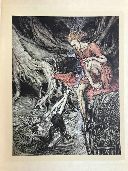 1914-30年 瓦格纳《尼伯龙根的指环》（全2卷） 鬼才拉克姆64幅彩色手工贴图 漆布精装16开 商品图10