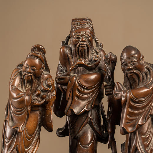 清 黄杨木雕福禄寿三星人物摆件（红木座） 商品图2