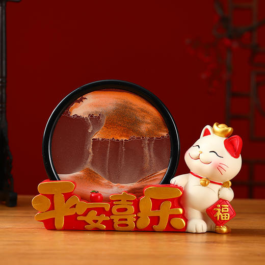 【家居氛围摆件！招财猫沙漏摆件】绝美流沙画摆件客厅酒柜电视柜家居装饰品轻奢艺术沙漏礼物，可爱猫造型，国潮风手工彩绘。ry 商品图2