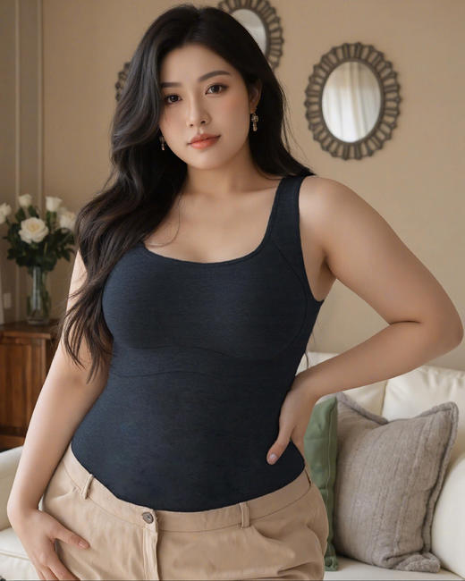 一周发货【女士红色保暖内衣-加绒背心】带胸垫【加绒背心】上身更服帖【发热保暖内衣背心】【一件＝文胸＋背心＋内搭 】，磨毛材质 上身没有冰凉感 ，羊毛提拉防下垂免穿内衣二合一 商品图4