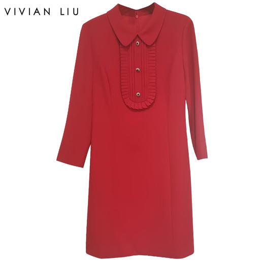 VIVIAN LIU TR2414105梅春女装新款时尚精致翻领直筒长袖连衣裙 商品图0