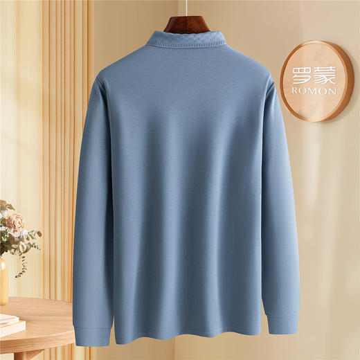 罗蒙男士Polo衫秋冬保暖含羊毛蚕丝双面磨毛时尚凹凸工艺polo衫男长袖t恤男 商品图3