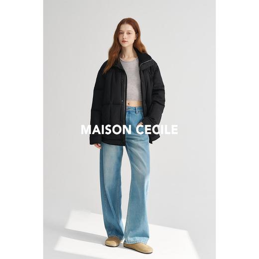 MAISON CECILE黑色/白色柔软毛领面包宽松保暖棉服 商品图2