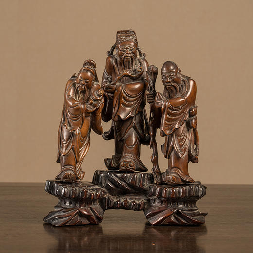 清 黄杨木雕福禄寿三星人物摆件（红木座） 商品图4