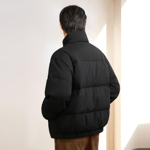 gxgjeans男装冬季热卖90白鸭绒黑色短款立领华夫格羽绒服男 商品图2