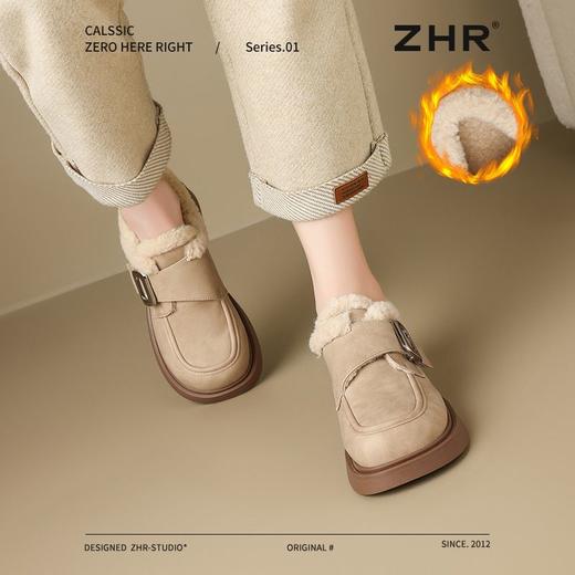 ZHR加绒勃肯鞋女2024冬新款厚底乐福鞋复古小皮鞋保暖雪地靴棉鞋 商品图8