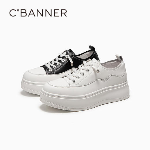 千百度厚底时尚休闲板鞋女款增高小白鞋帆布运动鞋A25199208 商品图0