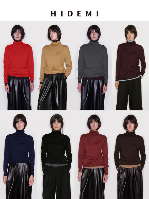 HIDEMI 秋冬叠穿必备 美利奴羊毛薄款高领打底 商品图0