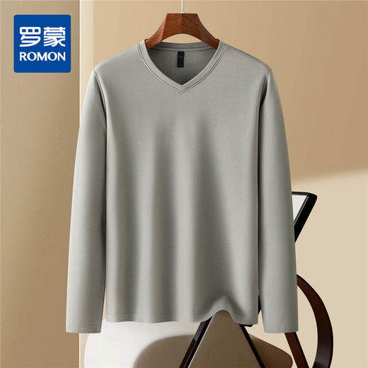 罗蒙男士秋冬长袖T恤含羊毛蚕丝双面磨毛t恤男长袖t恤男士打底衫 商品图3