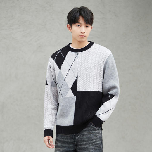 gxg.jeans男装  春季热卖黑灰拼接圆领毛衫JFD12000501 商品图1