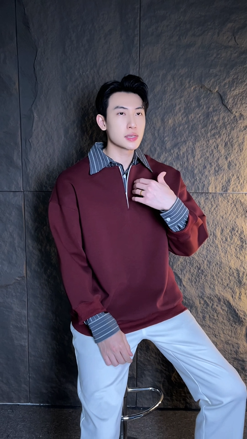 WY522秋冬季新款时尚个性半拉链条纹翻领设计假两件休闲宽松上衣