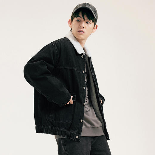 gxg.jeans男装上衣牛仔夹克印花加绒翻领夹克外套男11C121006H 商品图1