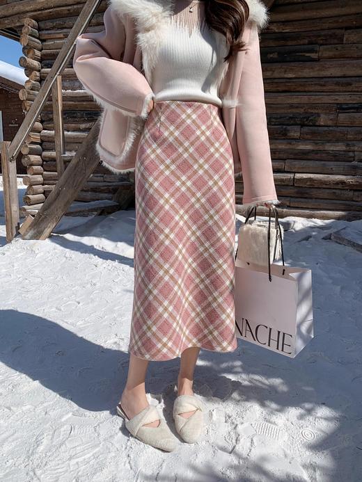 张心子【甜茶布蕾】节日氛围感格纹高腰A字毛呢半身裙 U2411103 商品图8