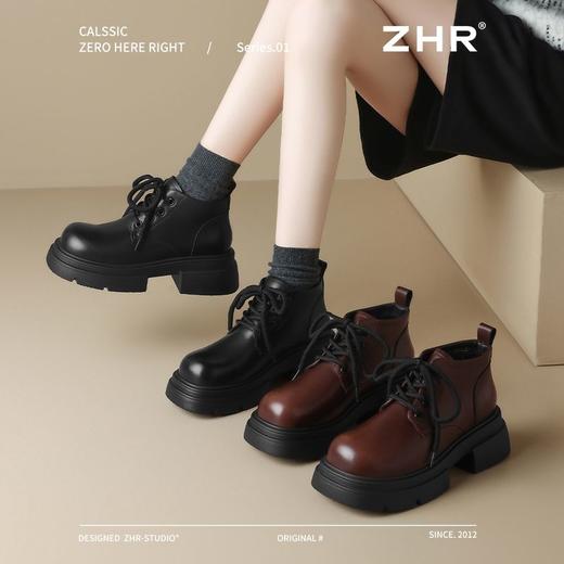 ZHR则则时尚百搭马丁靴2024新款英伦复古皮靴法式小短靴加绒女靴 商品图2