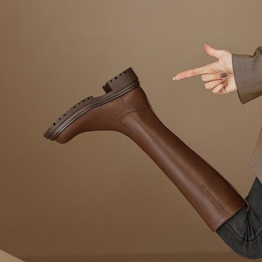 【预售7天】秋冬新款时尚侧拉链厚底高筒骑士靴小个子英伦长筒靴女KYD&DY6108 商品图1