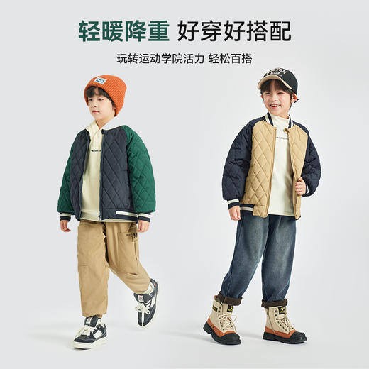 【团购价119.9】多多家男童棉服儿童外套2024新款秋冬款中大童冬装插肩袖拼色棉衣9766 商品图3
