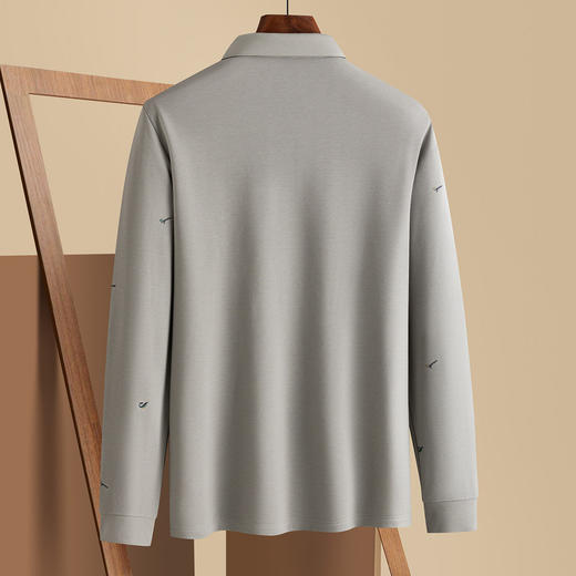 罗蒙秋冬男士Polo衫满印含羊毛蚕丝休闲百搭双面磨毛polo衫男长袖t恤男 商品图4