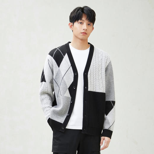 gxg.jeans男装春季热卖圆领撞色拼接开襟毛衫JFD13000511 商品图2